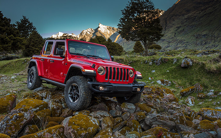 Jeep Wrangler tranversing difficult and rocky conditions